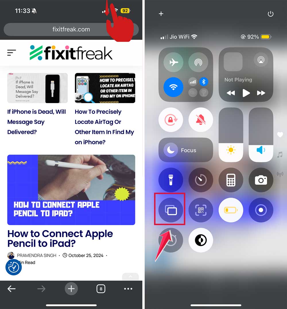 swipe down the screen and click on screen mirror