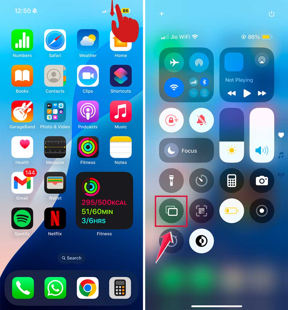 swipe down the screen then click on screen mirror