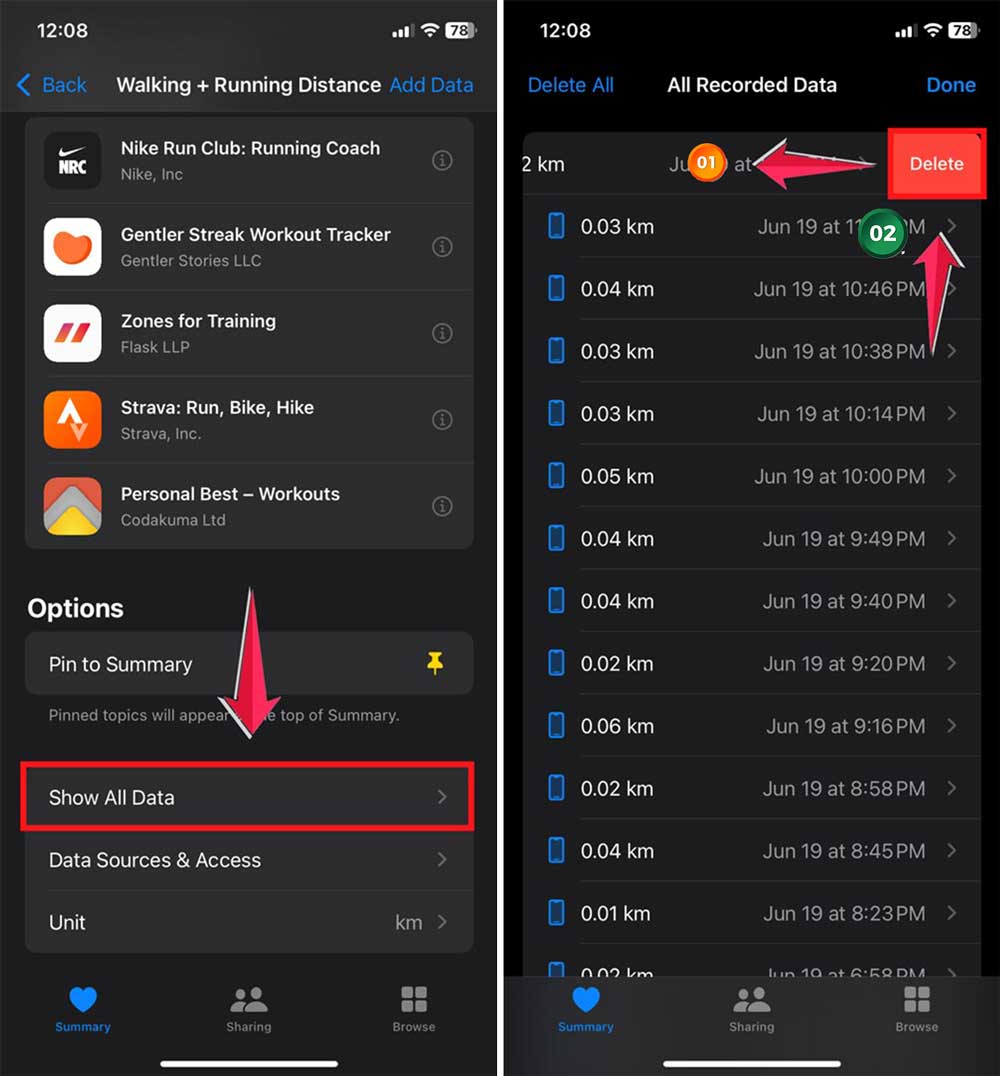 swipe left then click on delete button