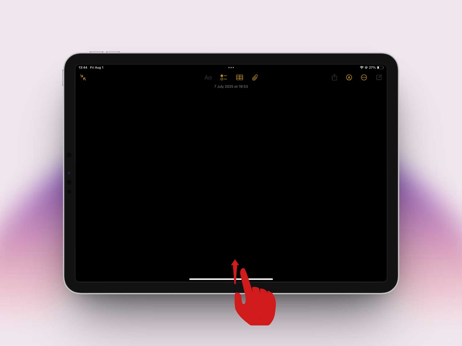 swipe up over another app to show dock in ipad