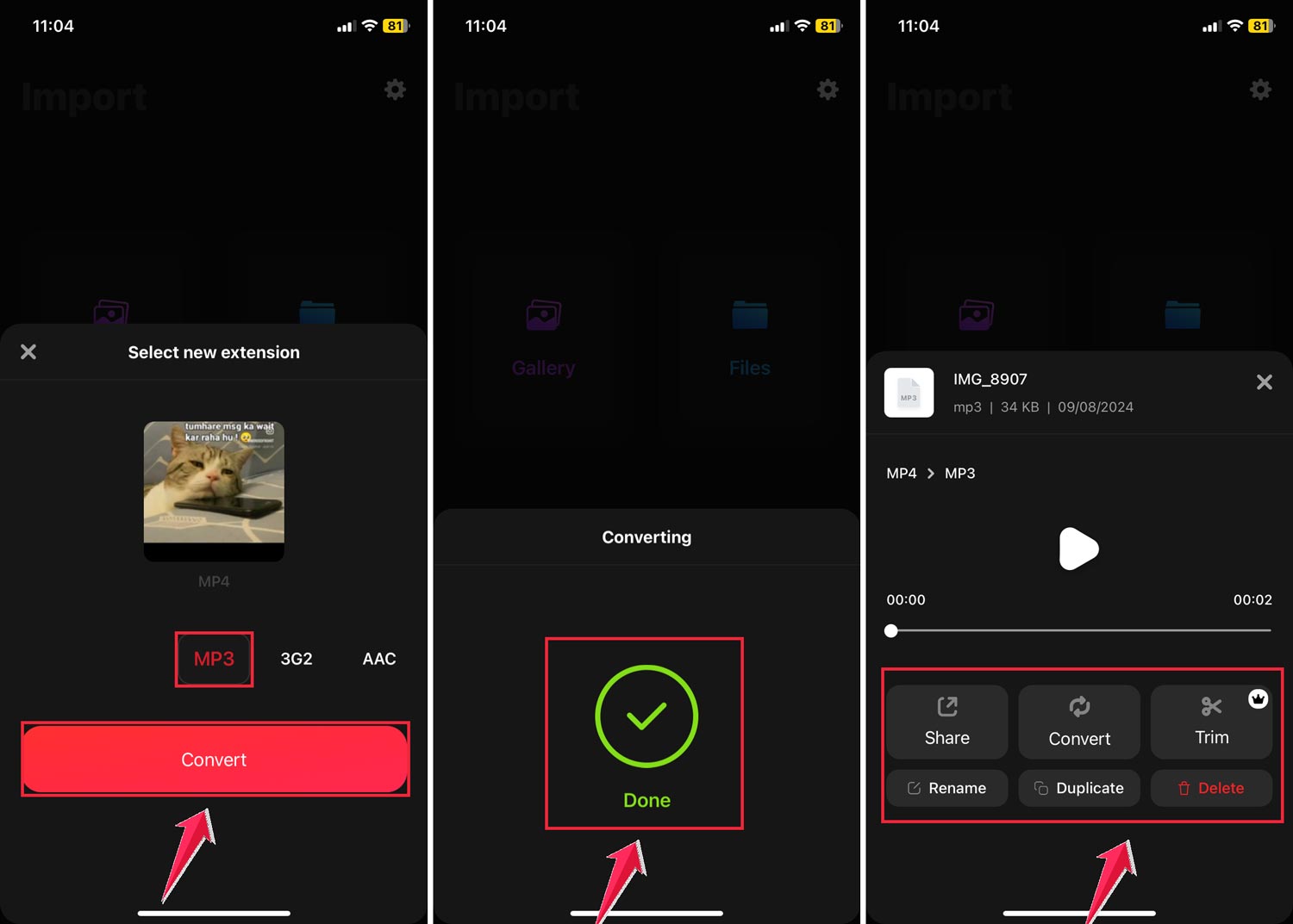 tap convert then done and share
