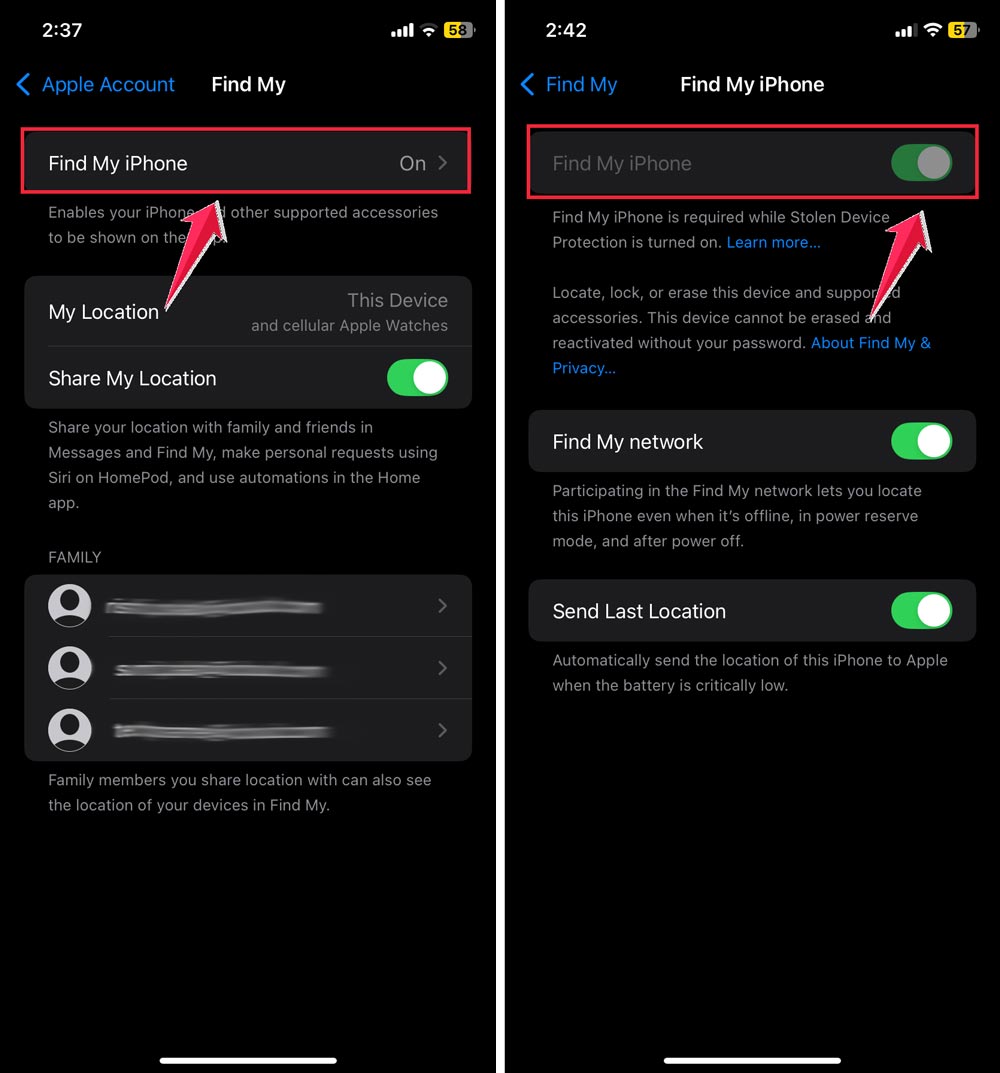 tap find my iphone then turn on find my iphone
