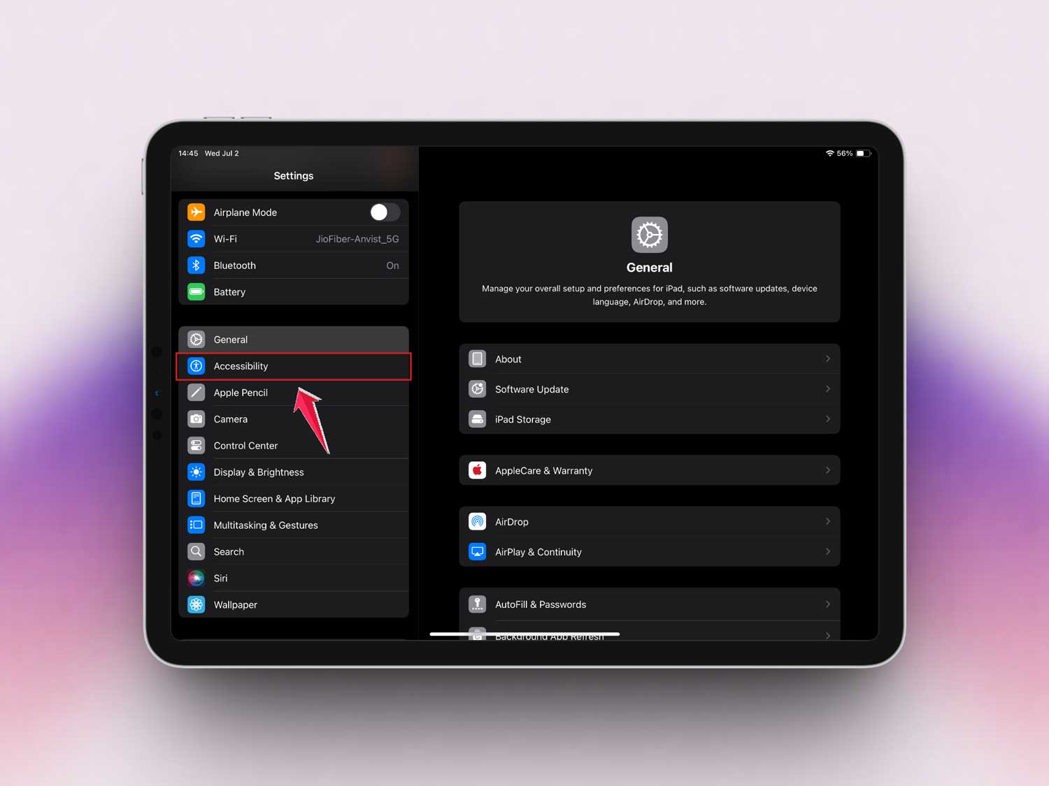 tap on accessibility in settings in ipad