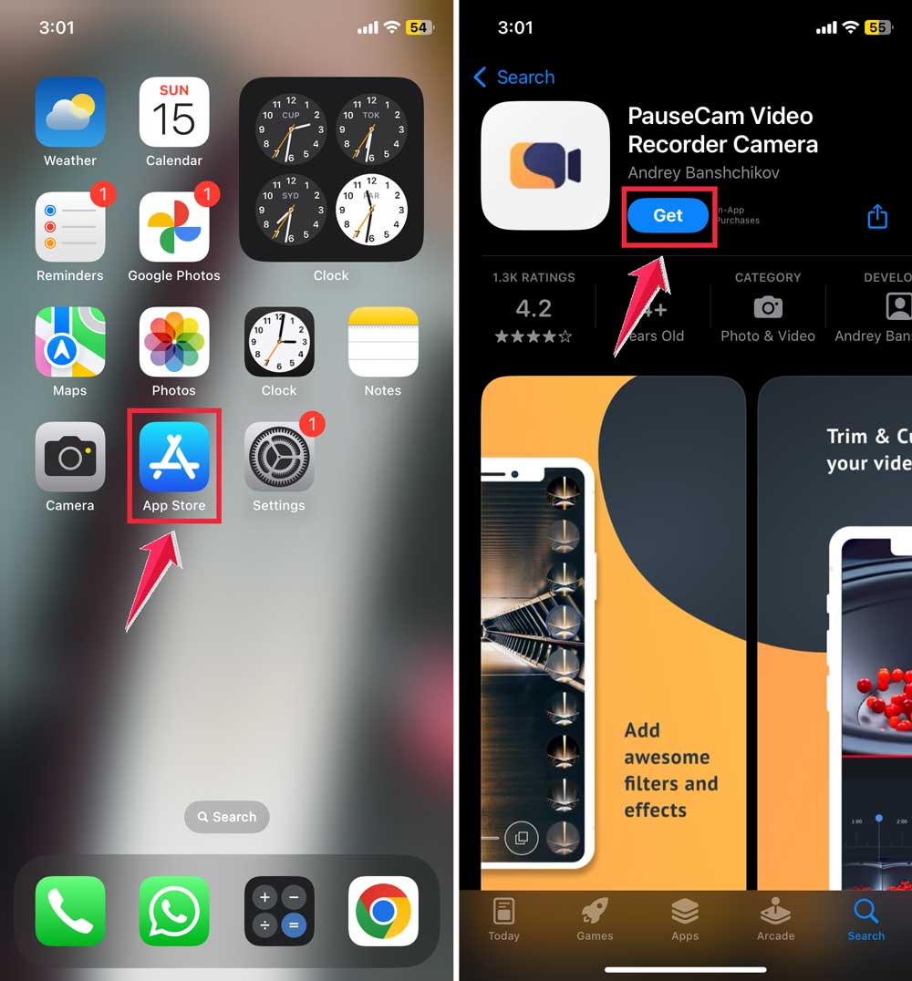 tap on app store then click on get