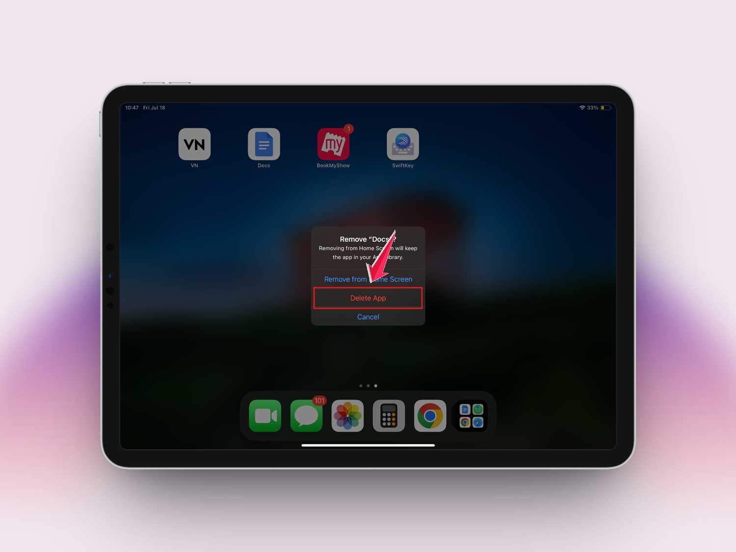 tap on delete app google docs in ipad