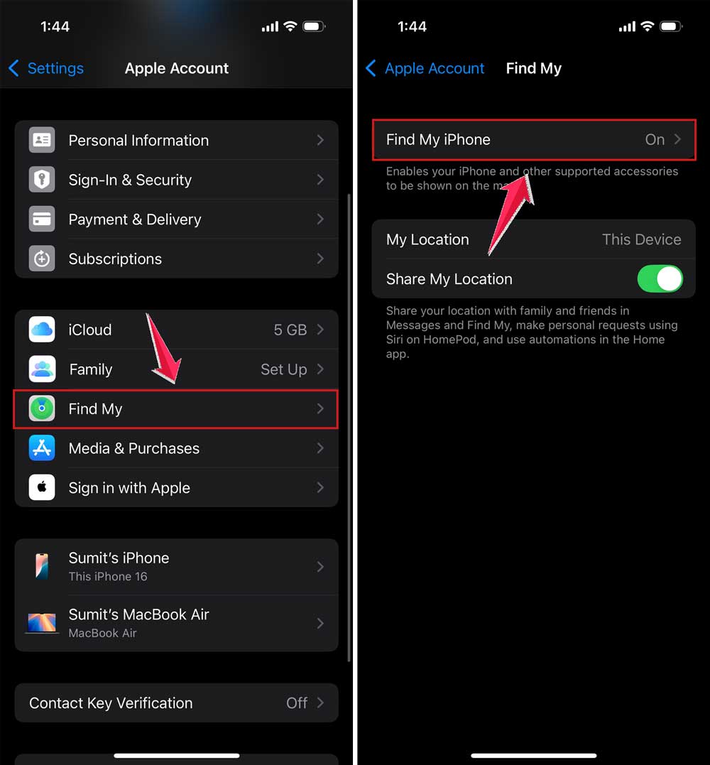 tap on find my and turn it on in settings in iphone
