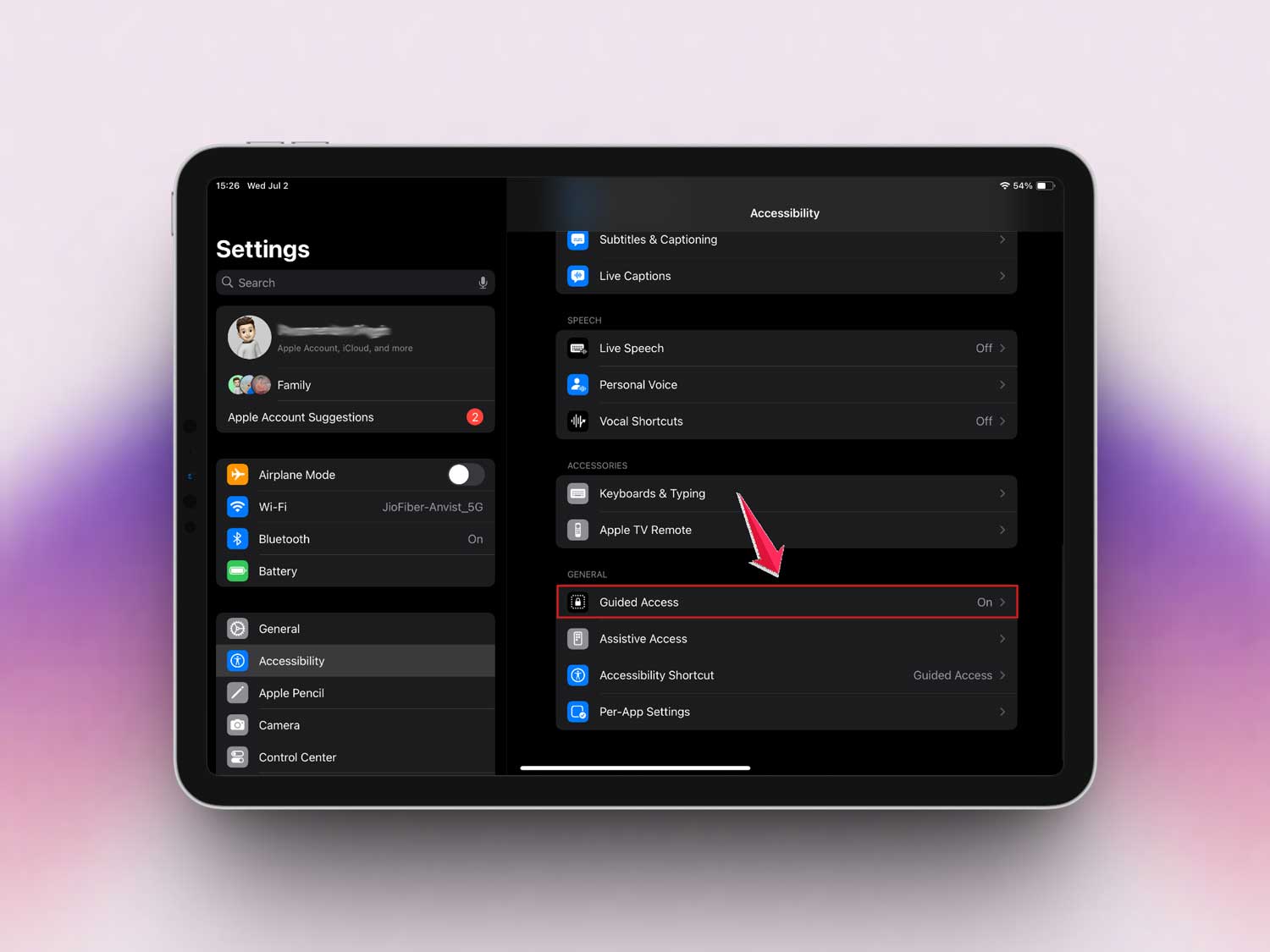 tap on guided access in settings in ipad