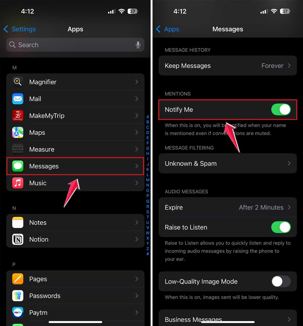 tap on messages and then turn off notify me in messages app settings in iphone