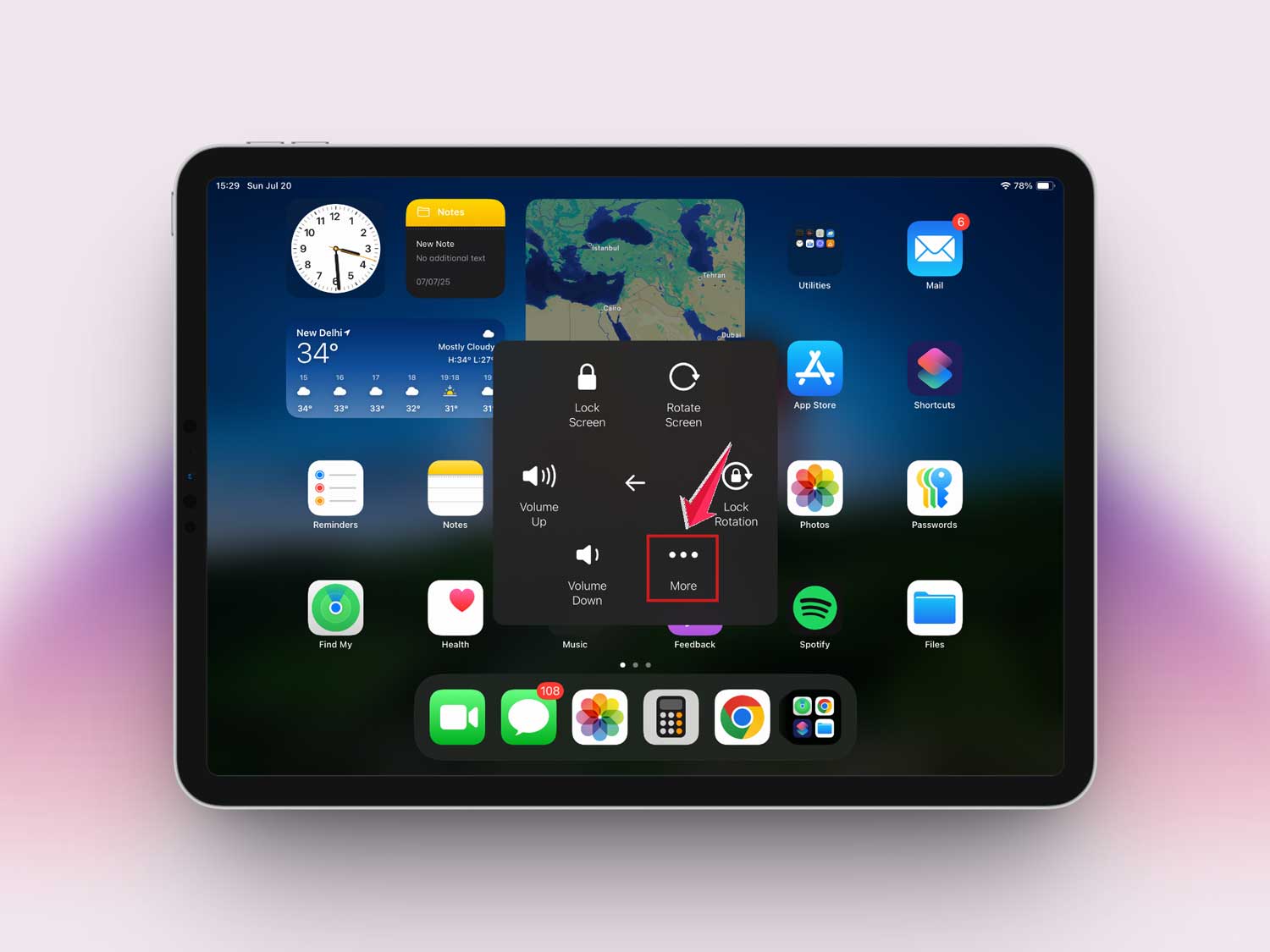 tap on more in assisstive touch in ipad