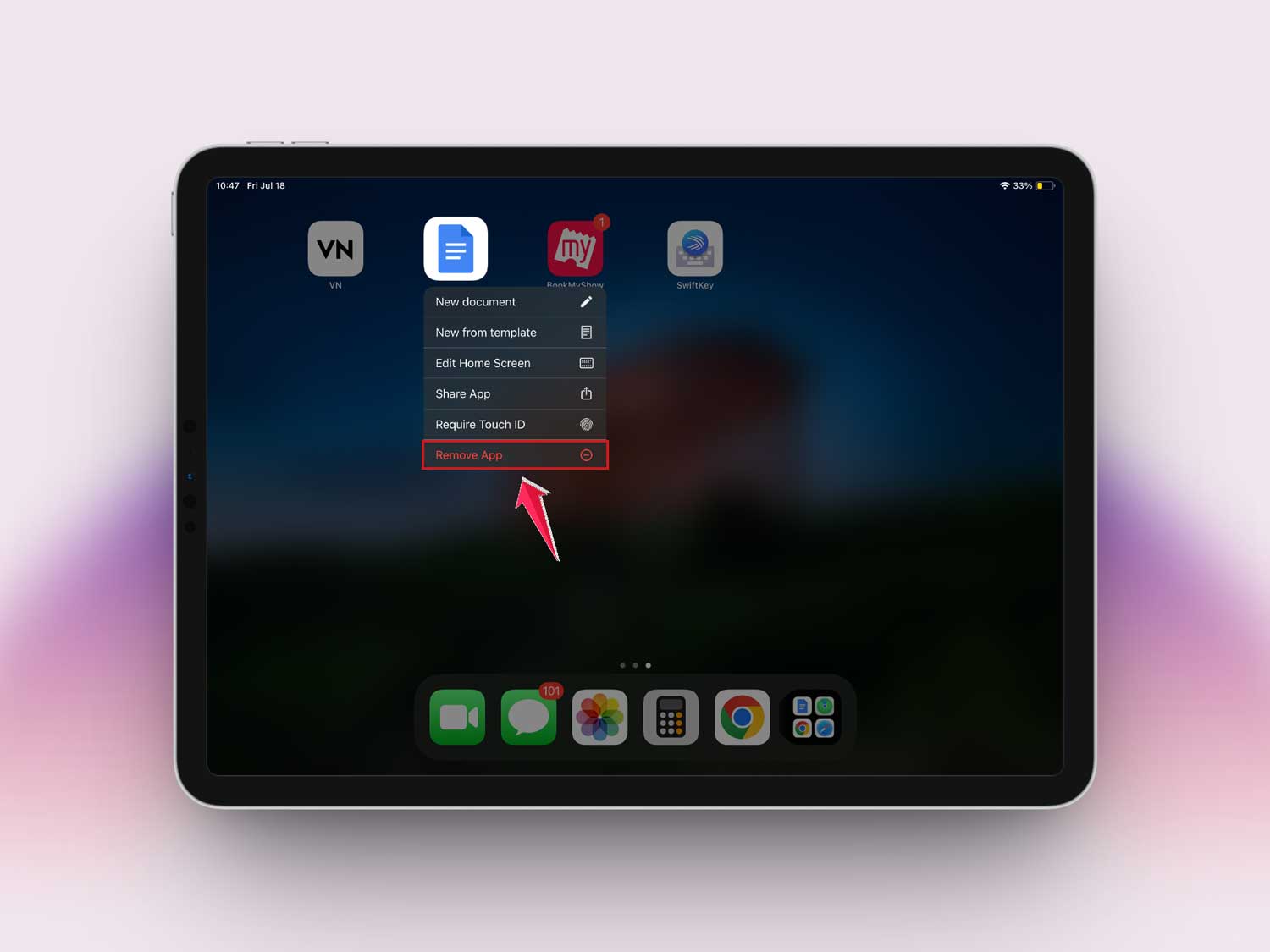 tap on remove app google docs in ipad
