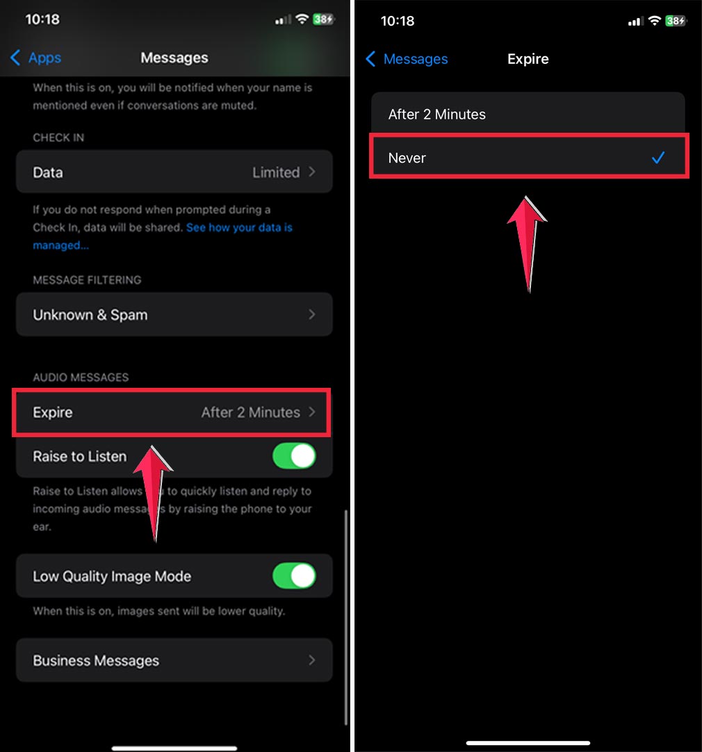 tap on the expire then click on the never