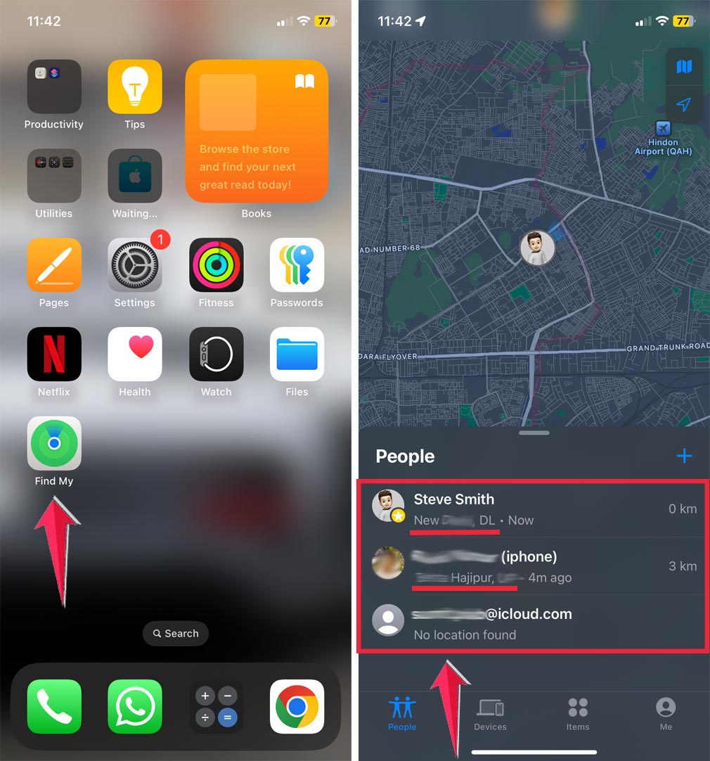 tap on the find my apps then check location tap on the find my apps then check location