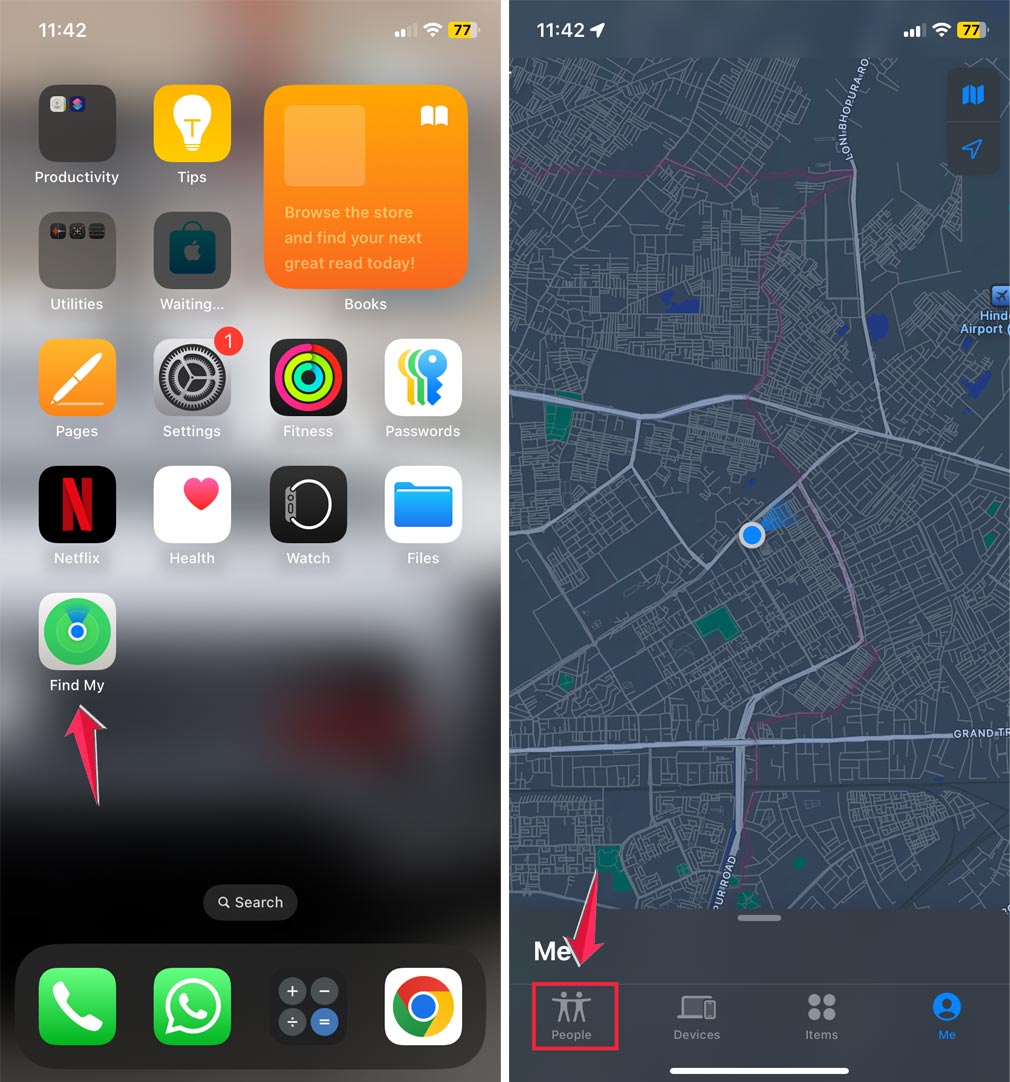 tap on the find my then click on the people