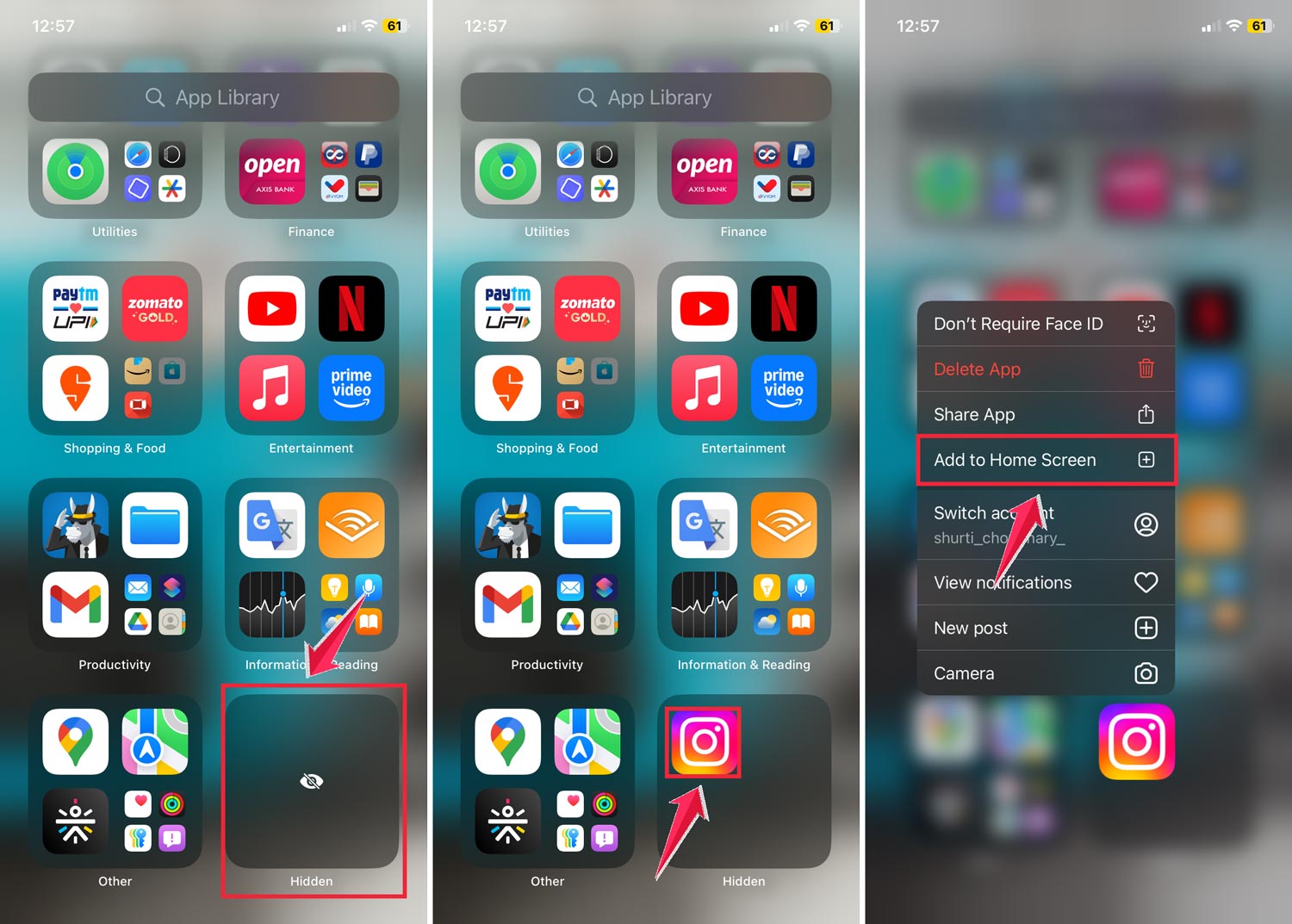 tap on the hidden then choose the apps press and hold tap on the add to home screen