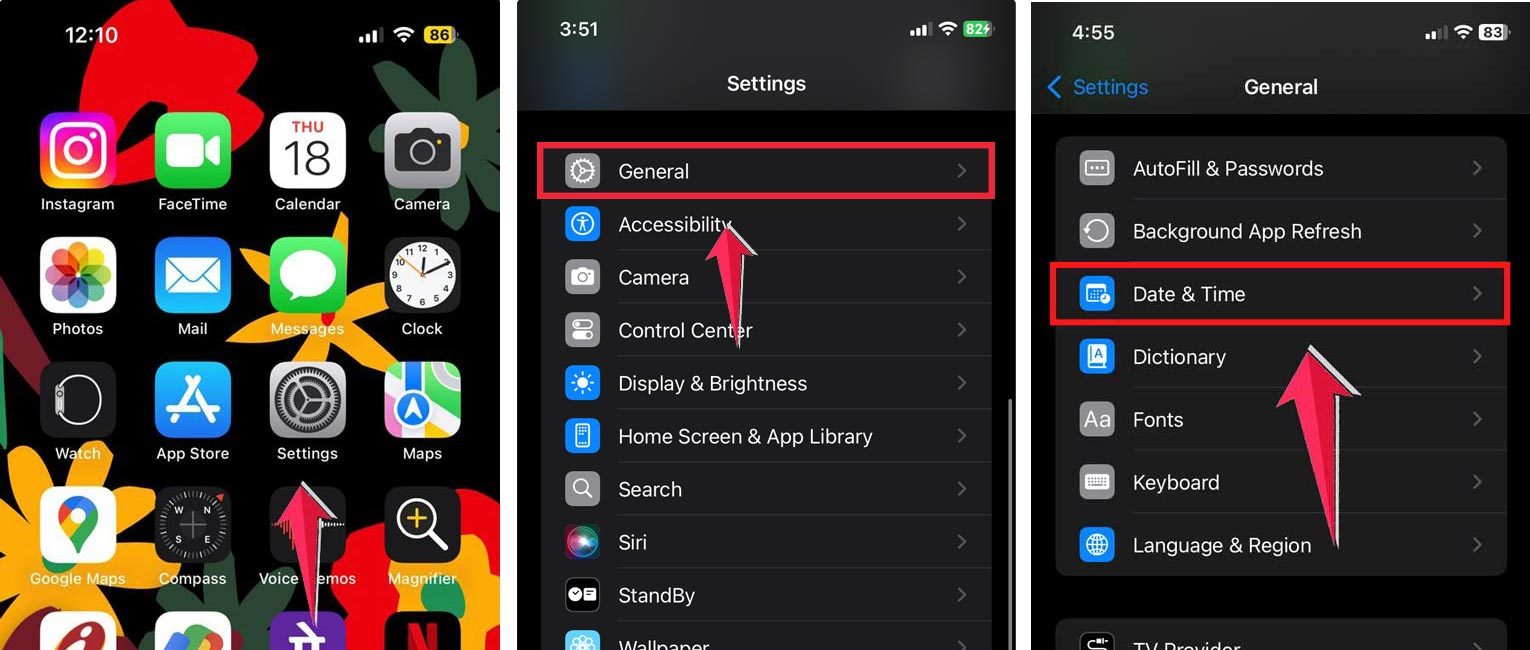 tap on the settings then click on the general and tap on the date & time tap on the settings then click on the general and tap on the date & time