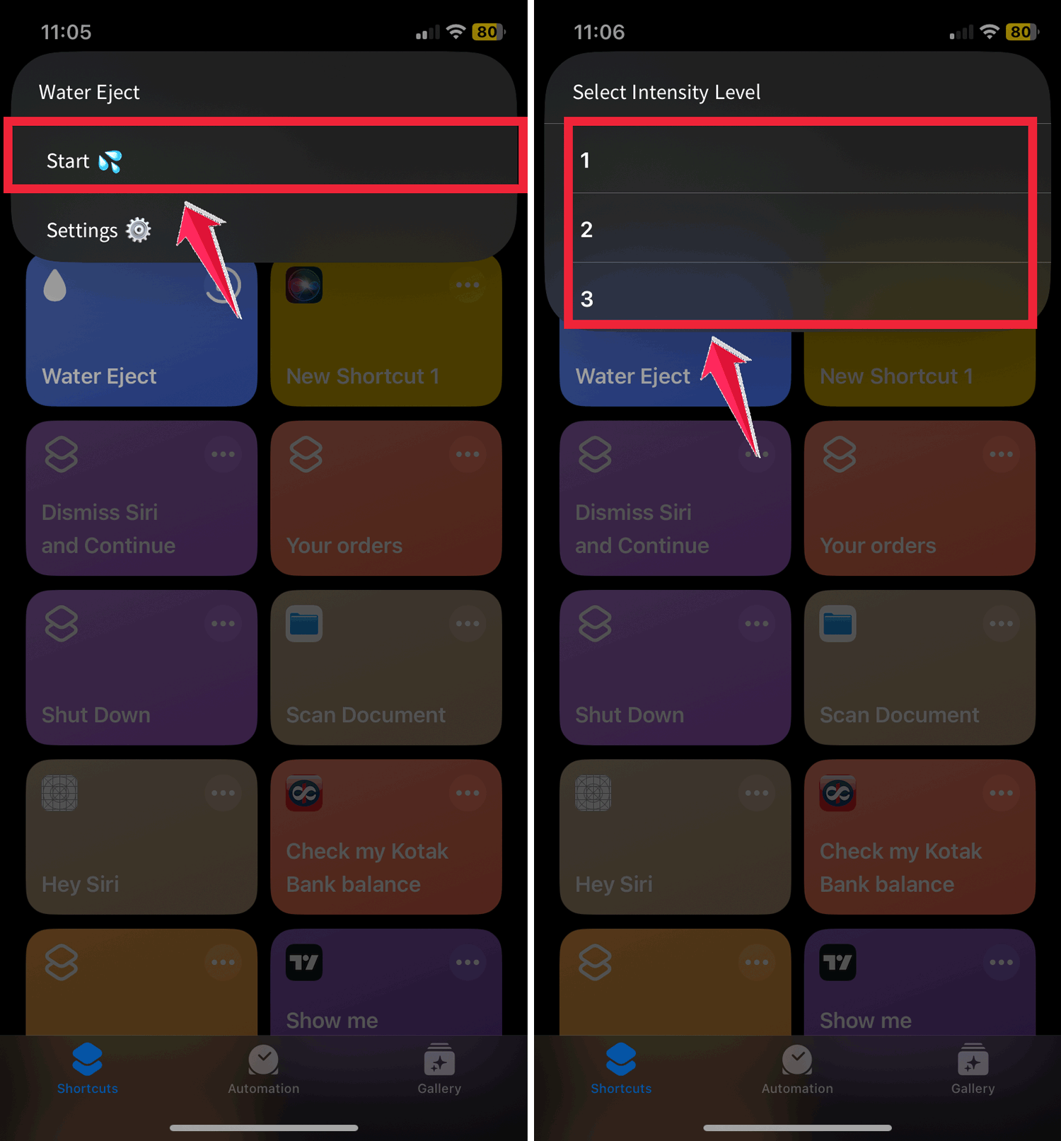 tap on the start then choose select intensity level