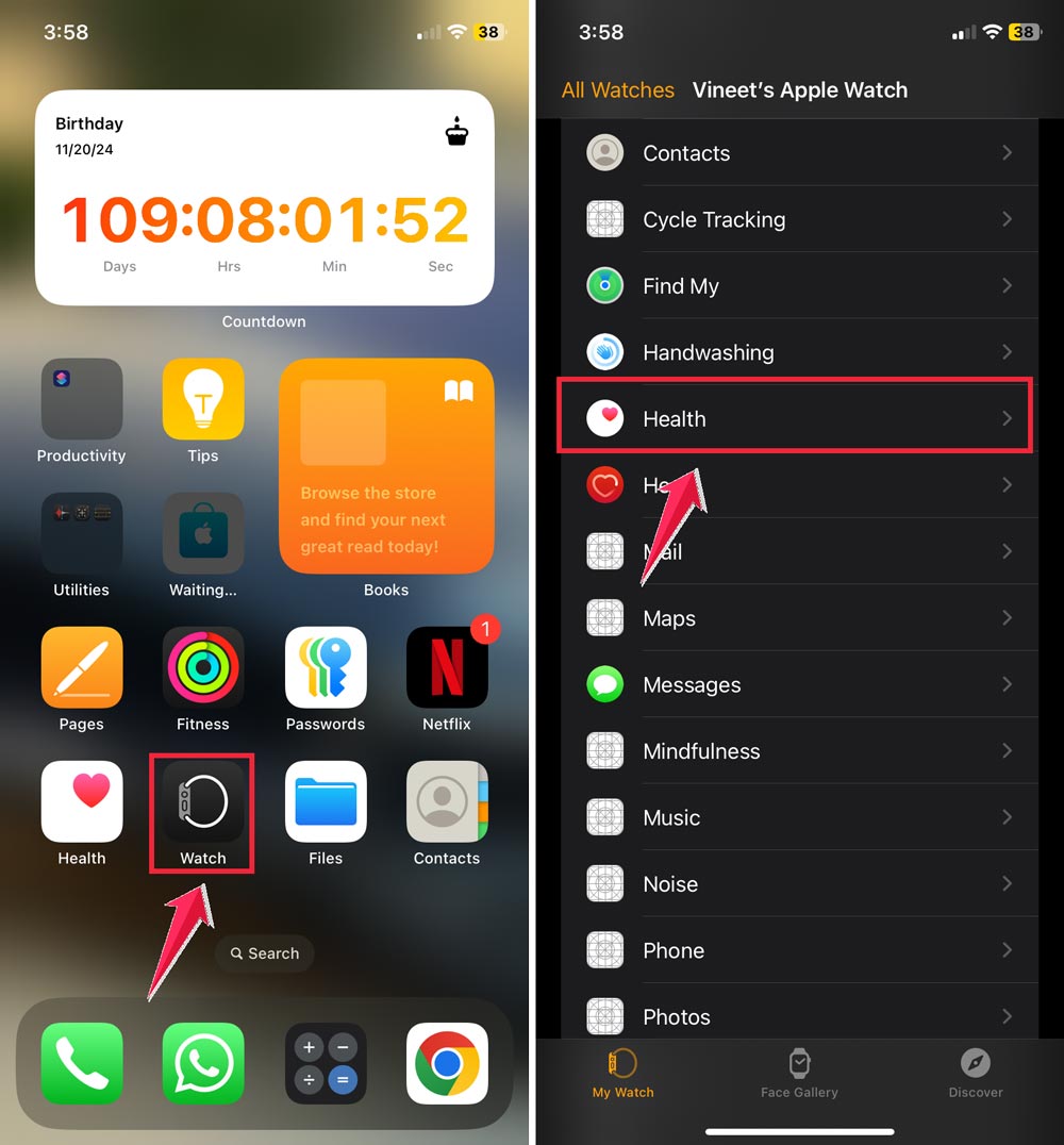 tap on the watch apps then click on the heath