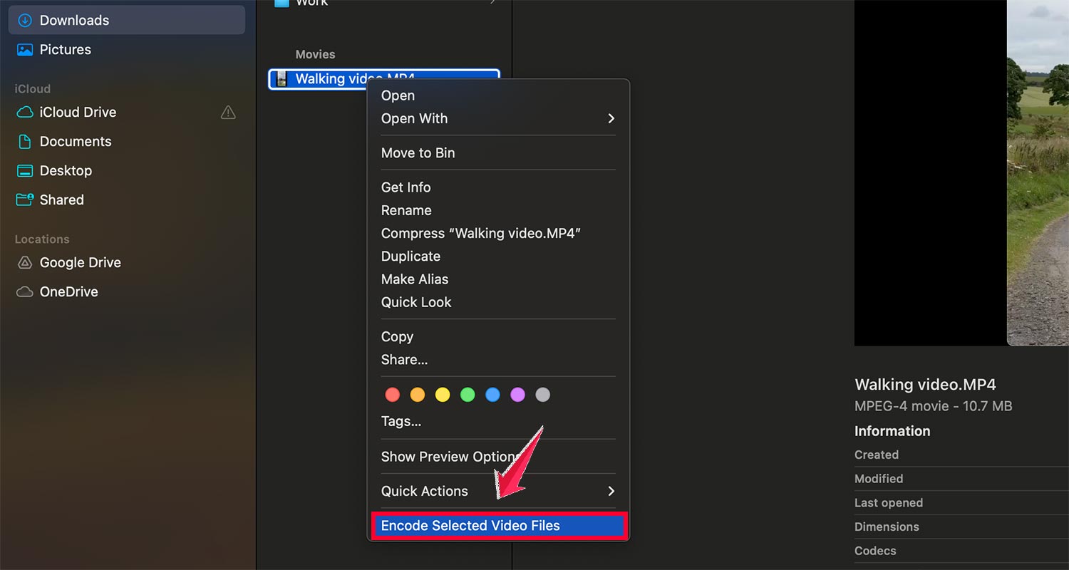 tap right click then tap encode selected video files