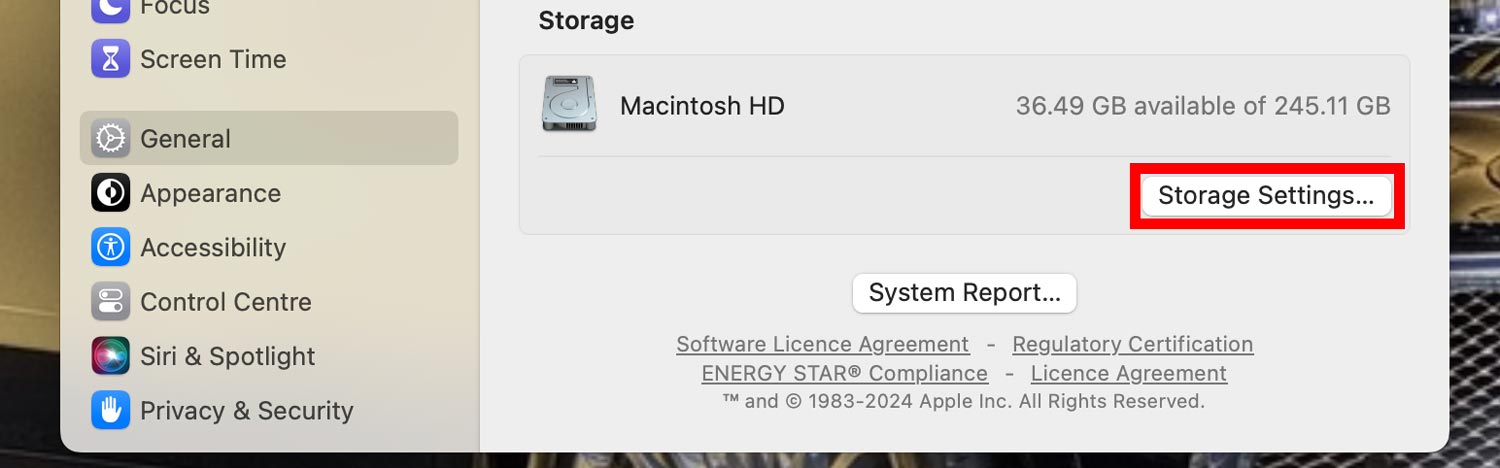 tap to storage settings