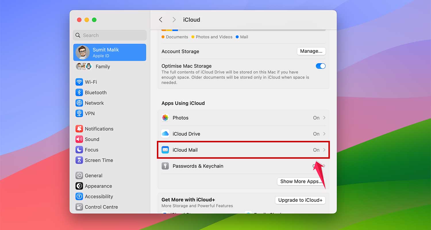 toggle on and off icloud mail in mac xl