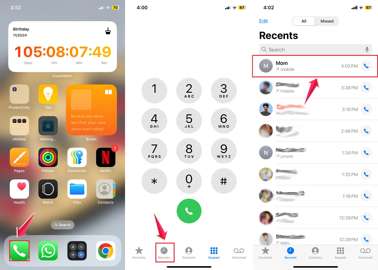 try calling a recent contact