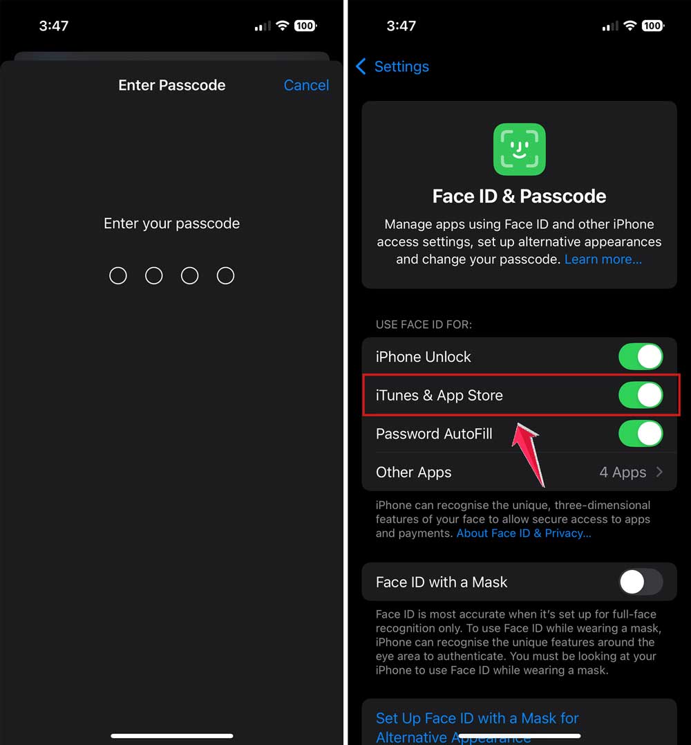 turn off itunes and app store in settings in iphone