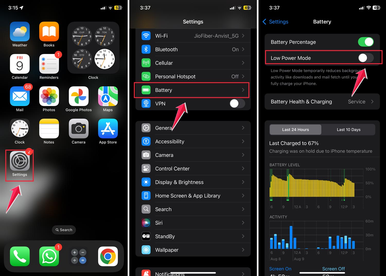 turn off low power mode iphone