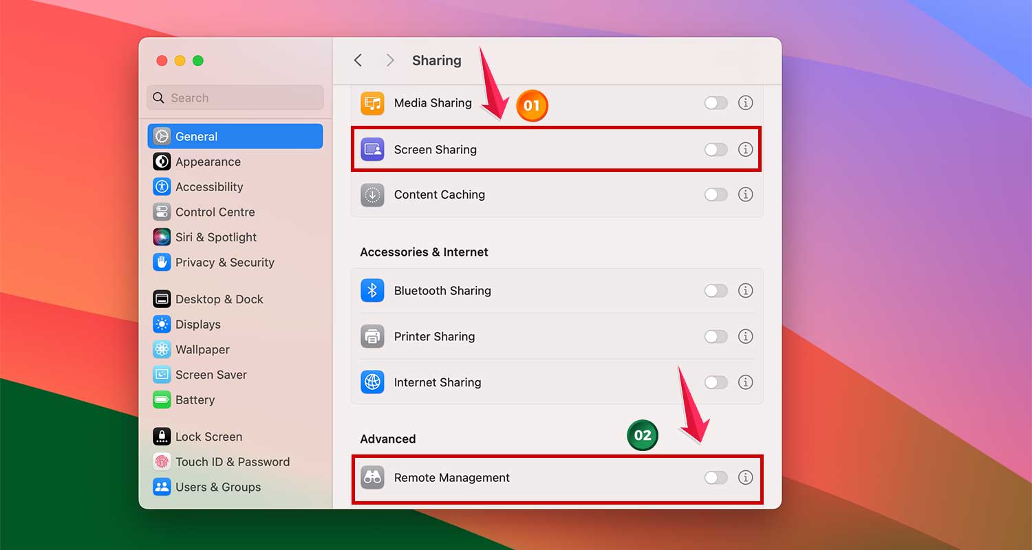 turn off screen sharing and remote management mac xl