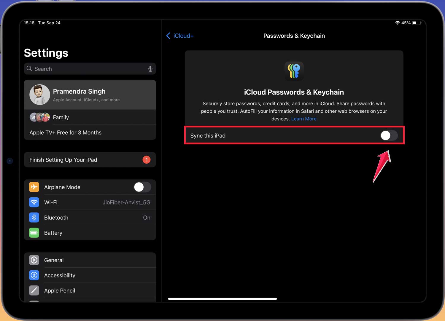 turn off sync this ipad turn off sync this ipad