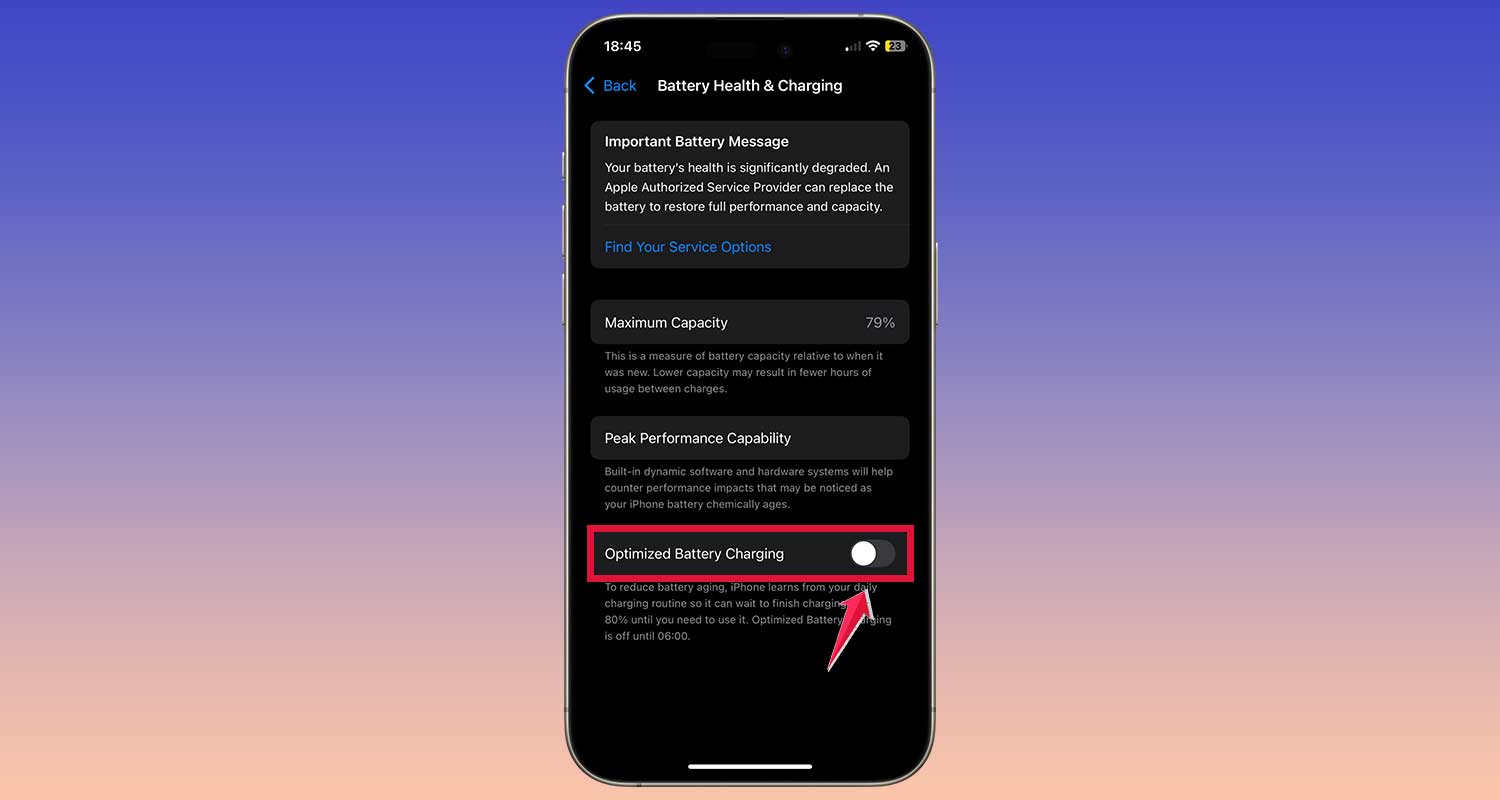 turn on optimizes battey charging settings iphone