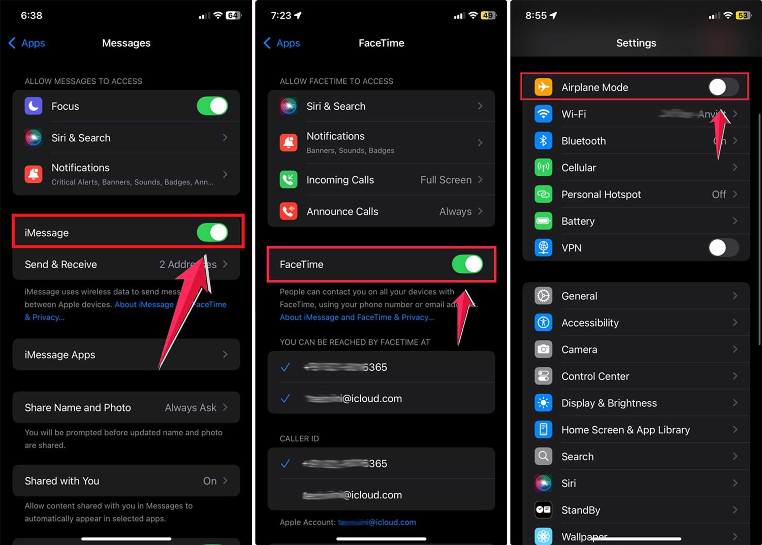 turn on the imessage then turn on facetime and turn off airplane mode turn on the imessage then turn on facetime and turn off airplane mode