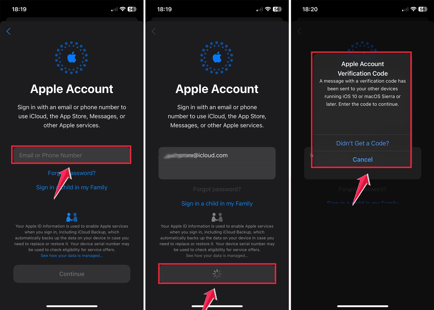 type apple id then click on the continue and fill code type apple id then click on the continue and fill code