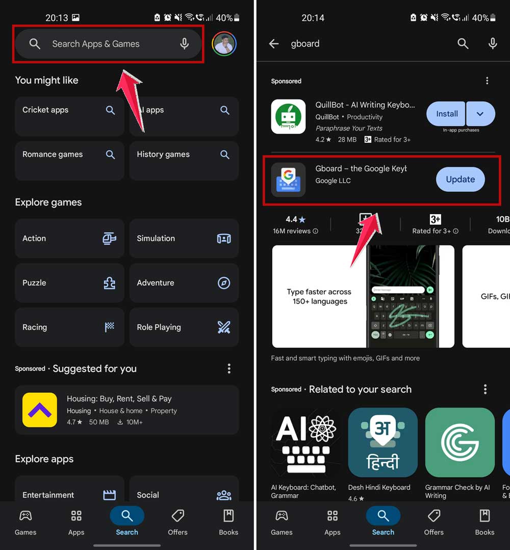 update gboard app in android
