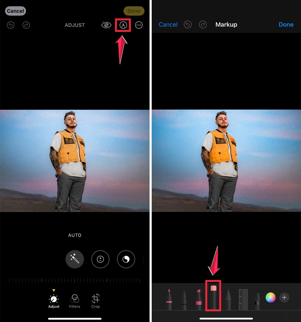 use the markup tool to access the eraser